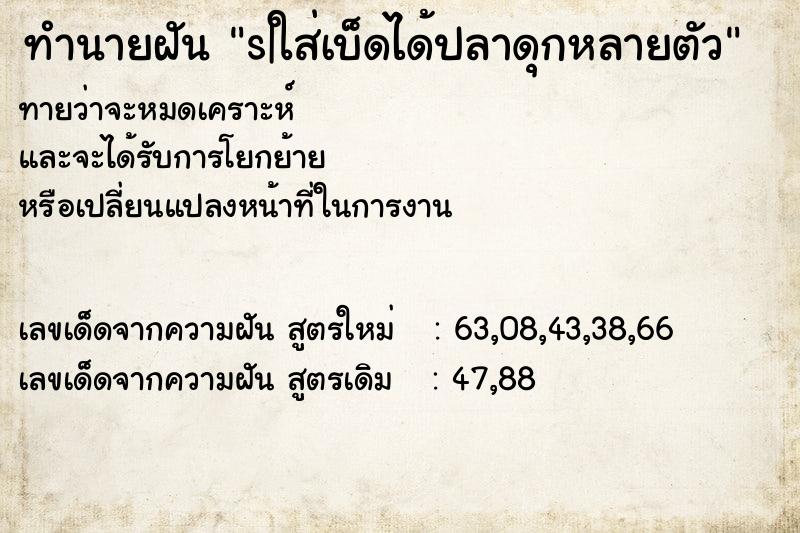 ทำนายฝันทำนายฝันs|ใส่เบ็ดได้ปลาดุกหลายตัว